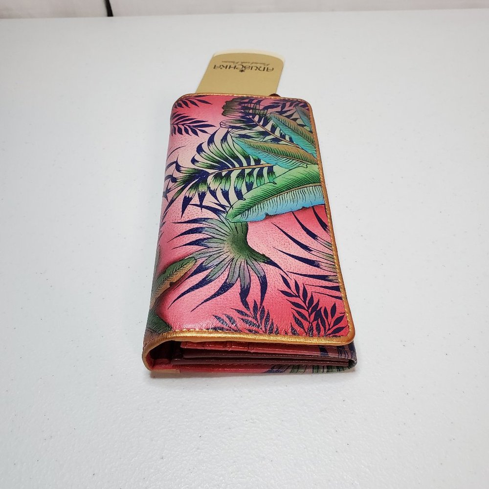 *SOLD* Anuschka Tropical Paradise Accordion Flap RFID Leather Bifold Wallet - Picture 4 of 9